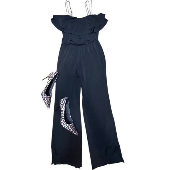 Vintage BEBE Sexy Black Sleeveless Jumpsuit Tie Waist Adjustable Strap Y2K XS - Picture 2 of 16